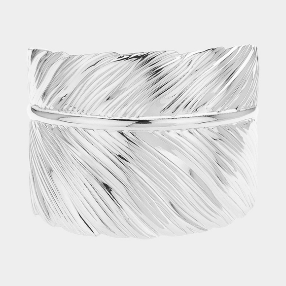 Silver Leaf Textured Metal Cuff Bracelet Fashion Statement Jewelry Bangle - Picture 1 of 2